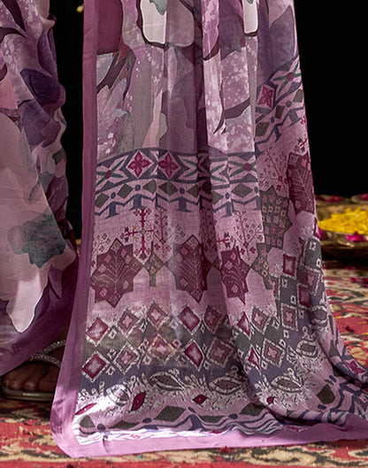 Dusty Mauve Georgette Printed Saree