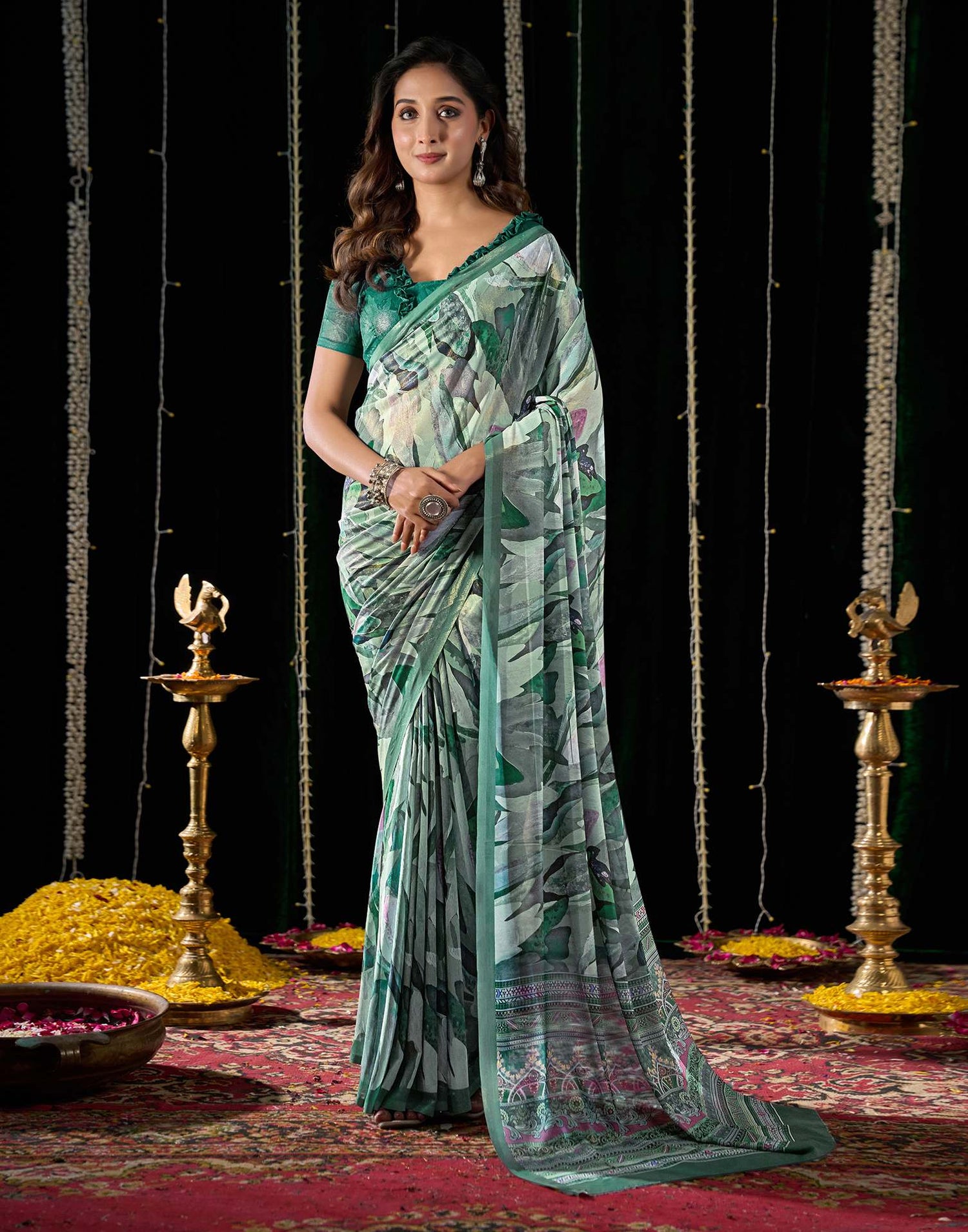 Light Green Georgette Printed Saree