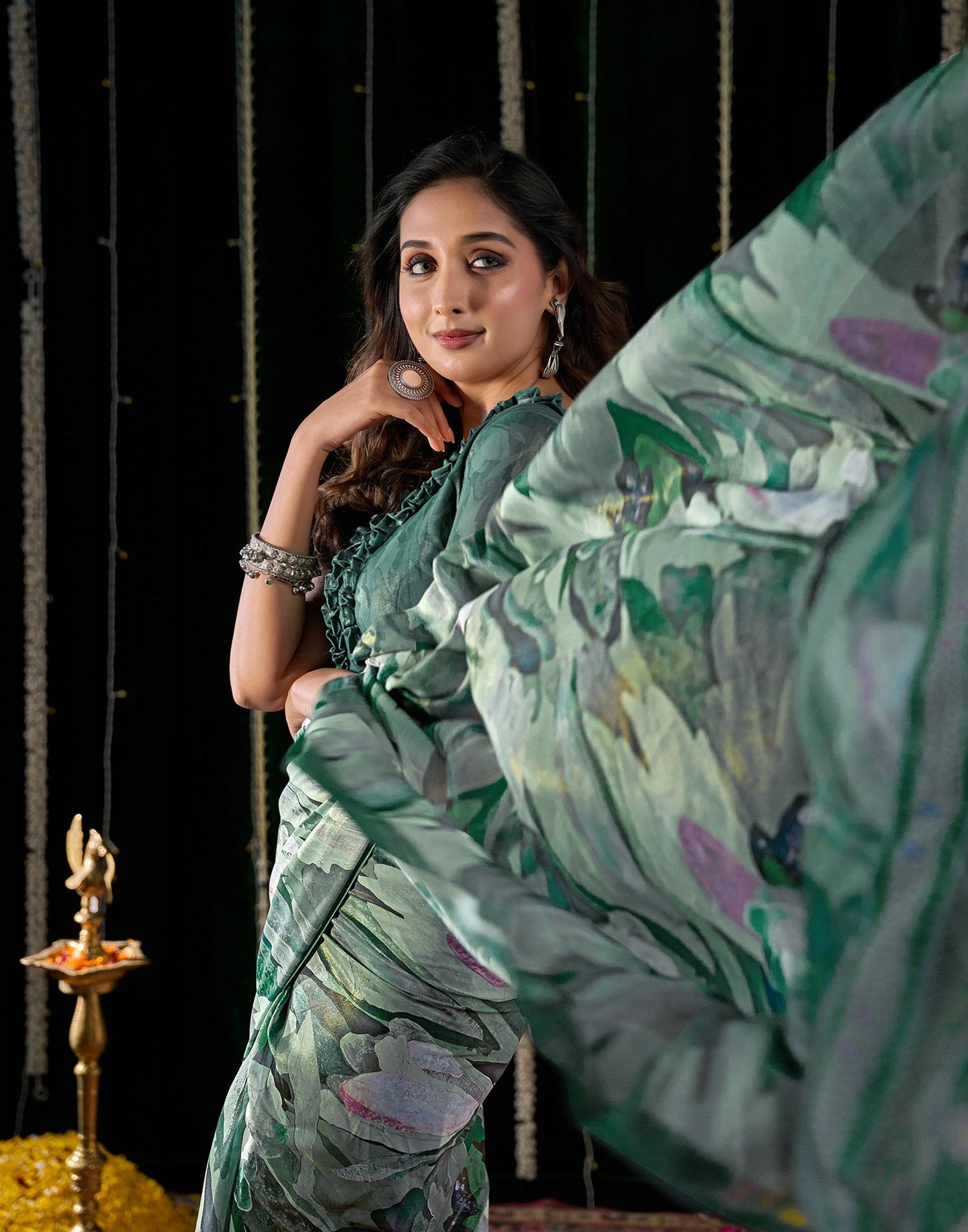 Light Green Georgette Printed Saree