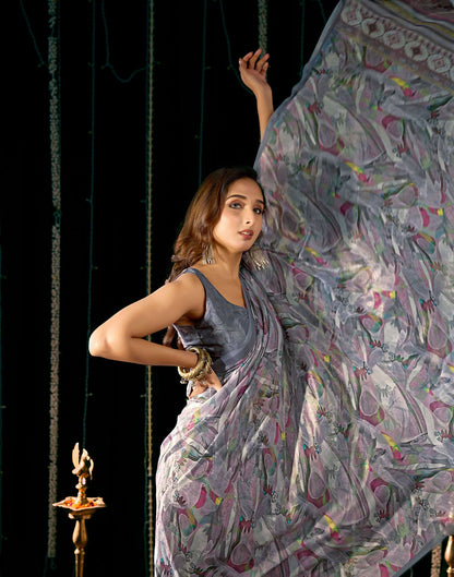 Grey Georgette Printed Saree