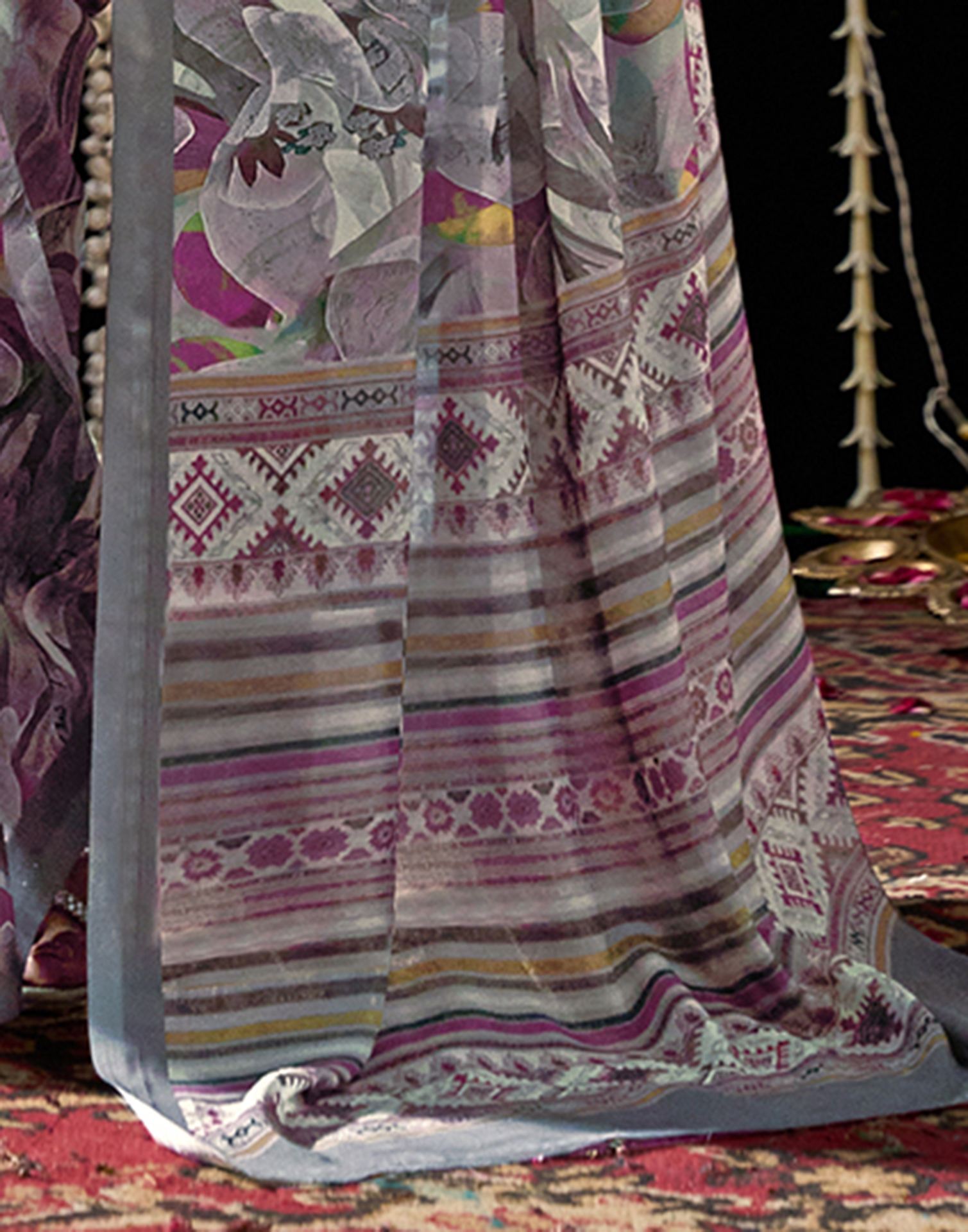 Grey Georgette Printed Saree