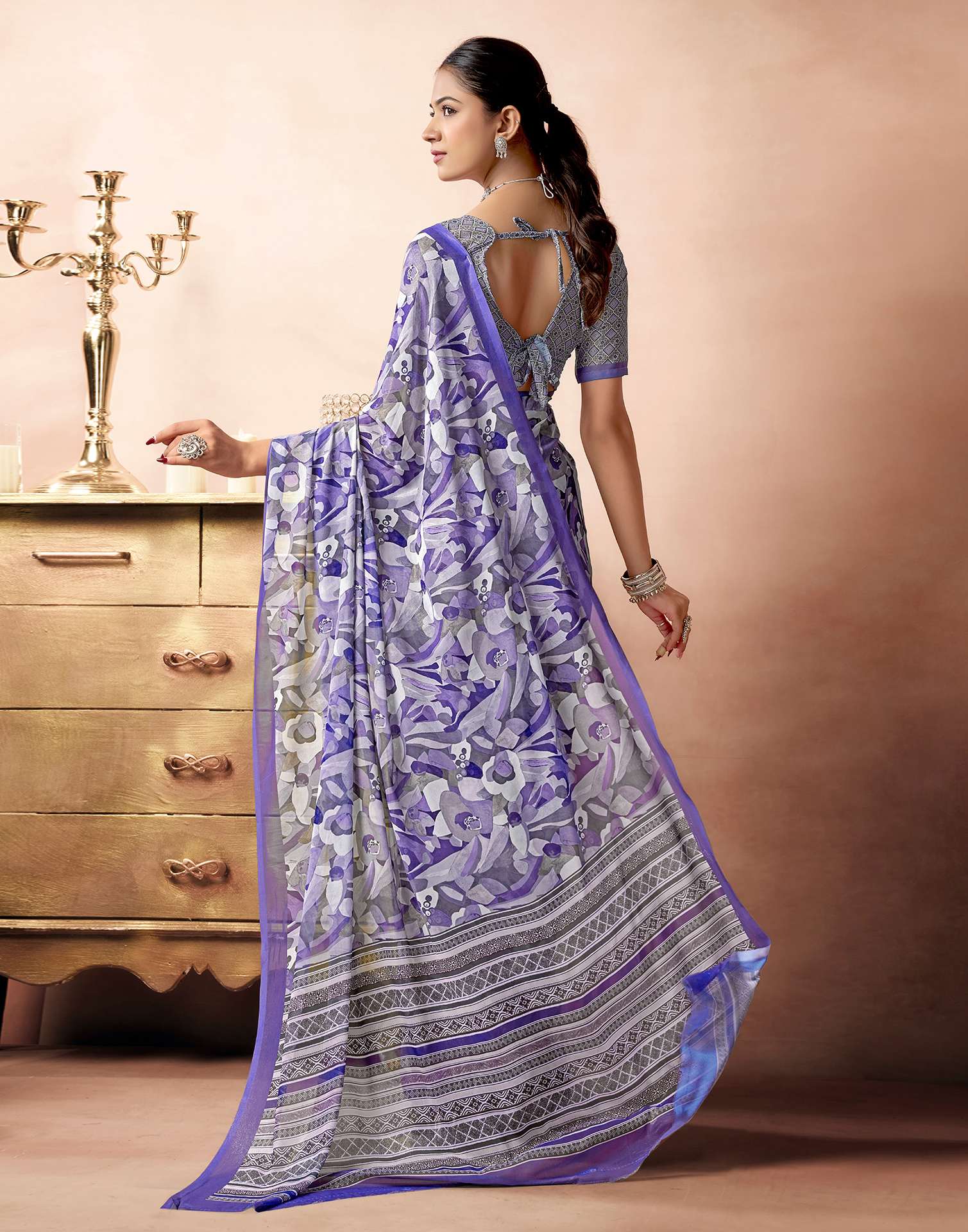 Lavender Georgette Printed Saree