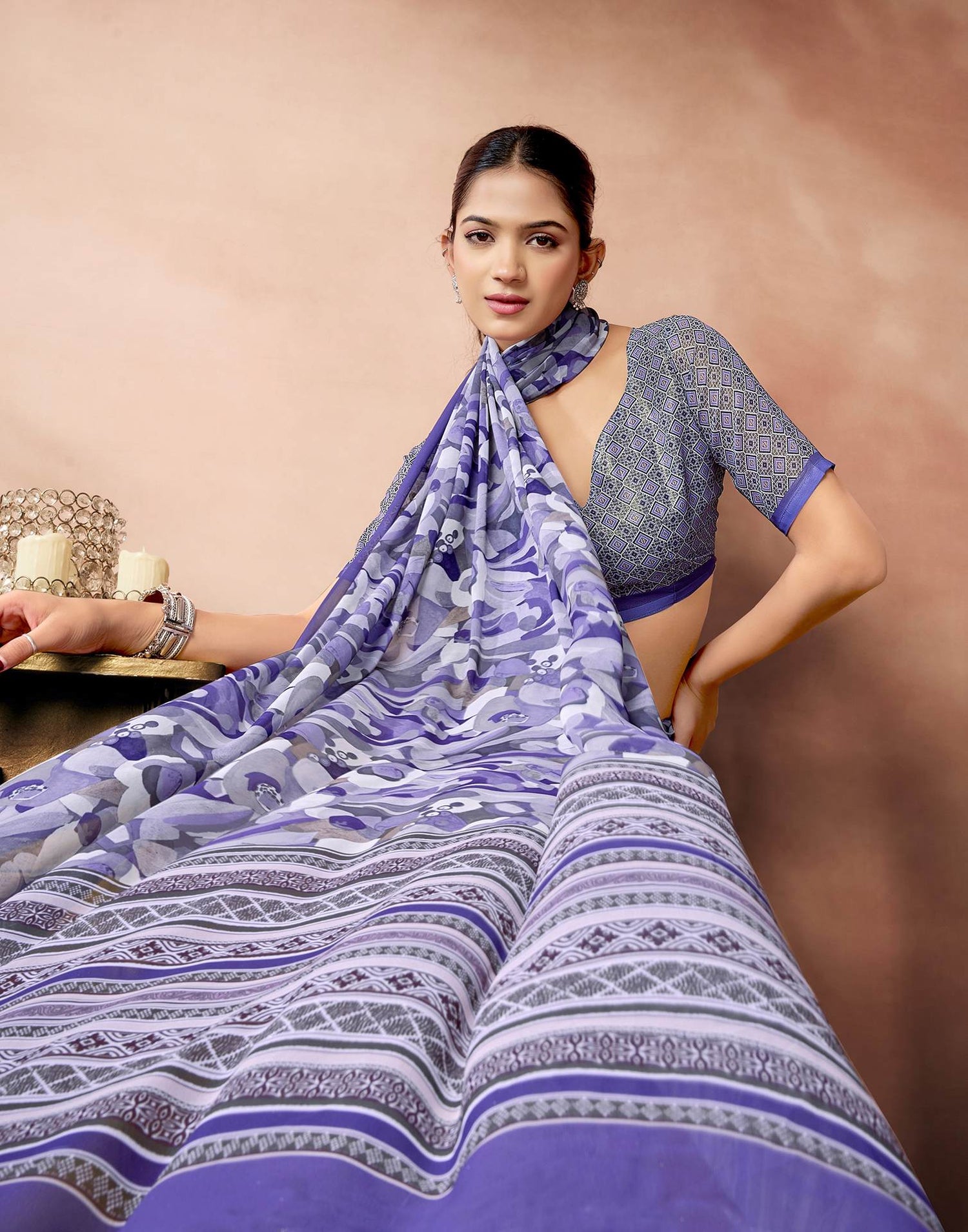Lavender Georgette Printed Saree