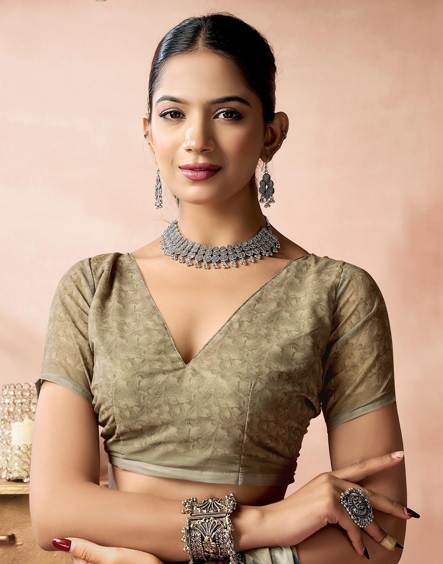 Khaki Georgette Printed Saree