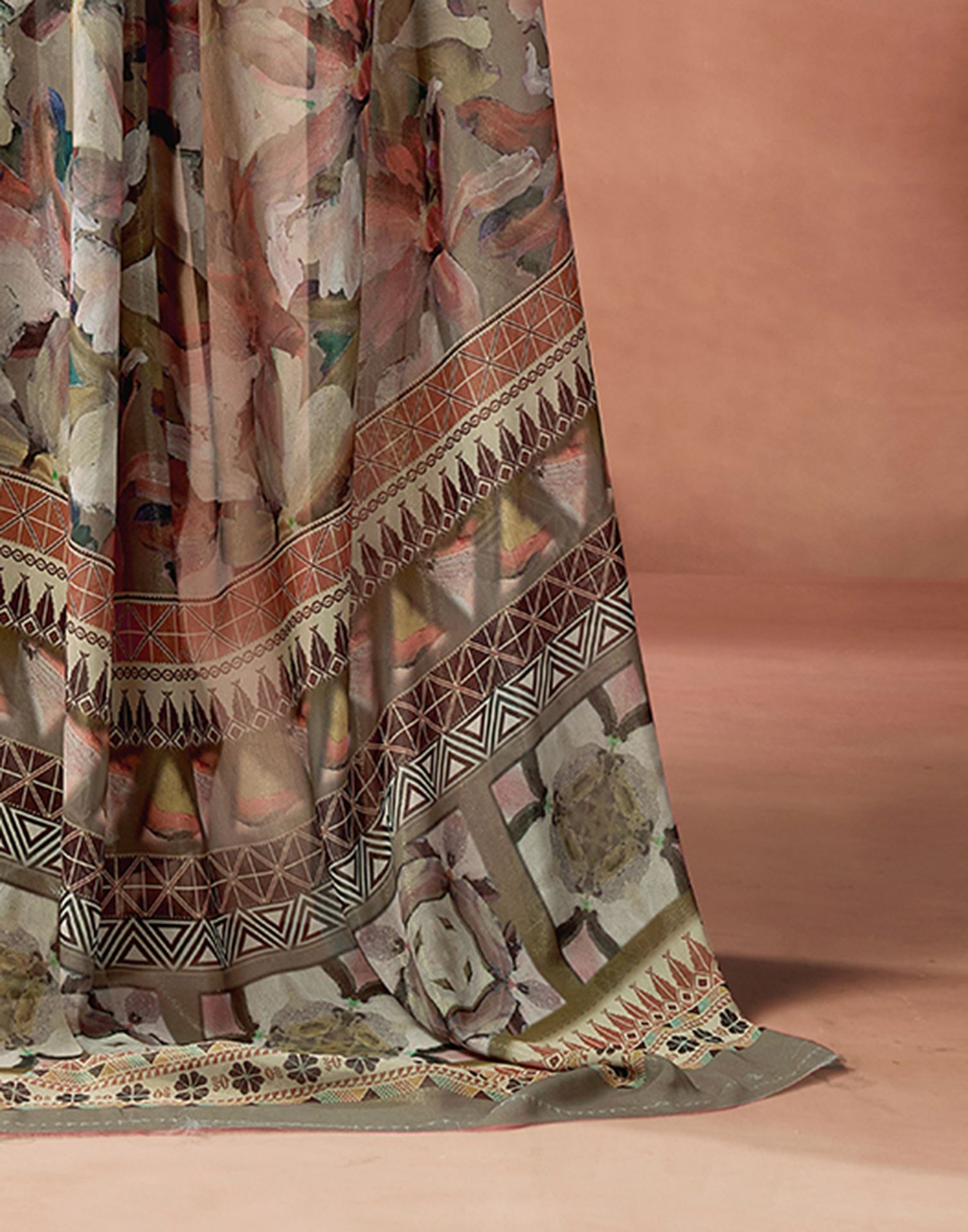 Khaki Georgette Printed Saree