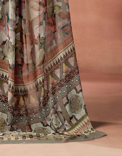 Khaki Georgette Printed Saree
