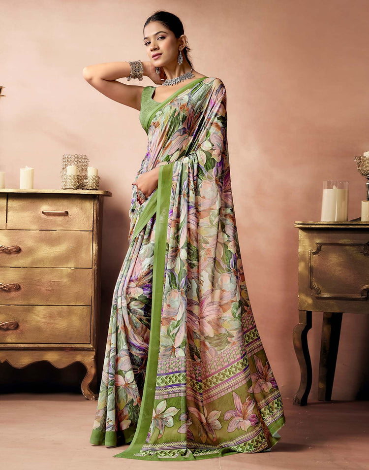 Sage Green Georgette Printed Saree