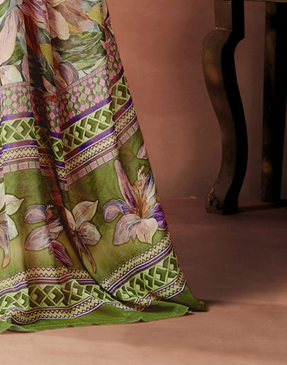 Sage Green Georgette Printed Saree