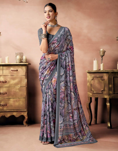 Grey Georgette Printed Saree