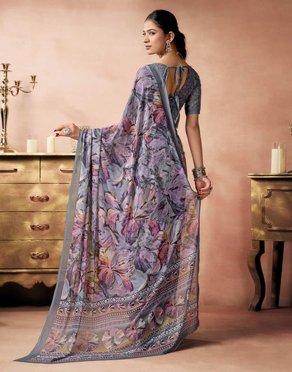 Grey Georgette Printed Saree