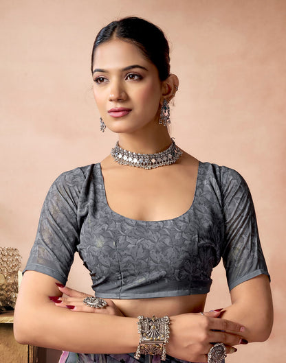 Grey Georgette Printed Saree