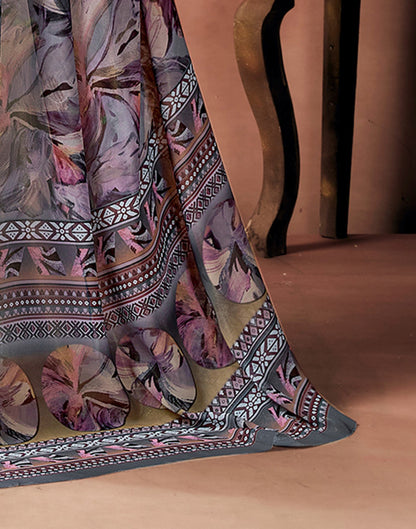 Grey Georgette Printed Saree