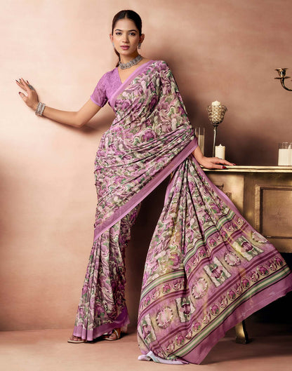 Dusty Rose Pink Georgette Printed Saree