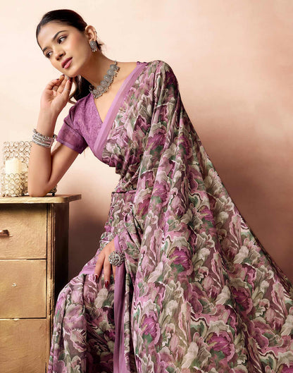 Dusty Rose Pink Georgette Printed Saree