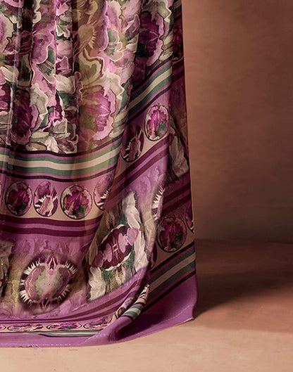 Dusty Rose Pink Georgette Printed Saree