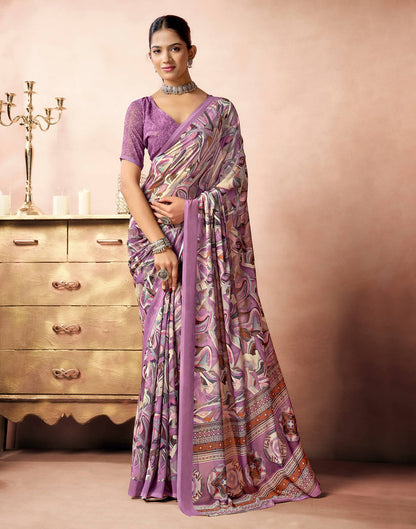 Mauve Georgette Printed Saree