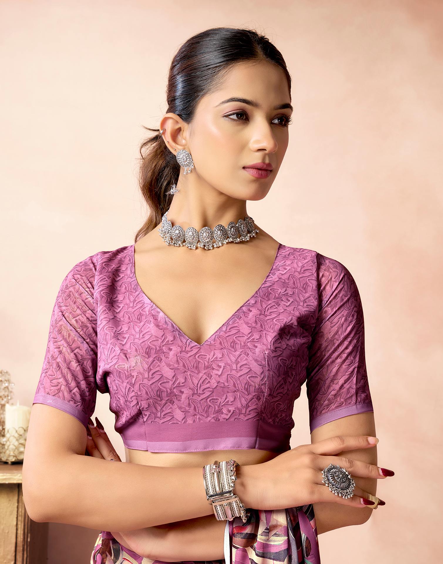 Mauve Georgette Printed Saree