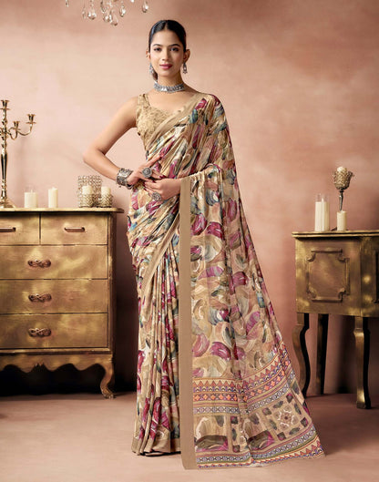 Light Brown Georgette Printed Saree