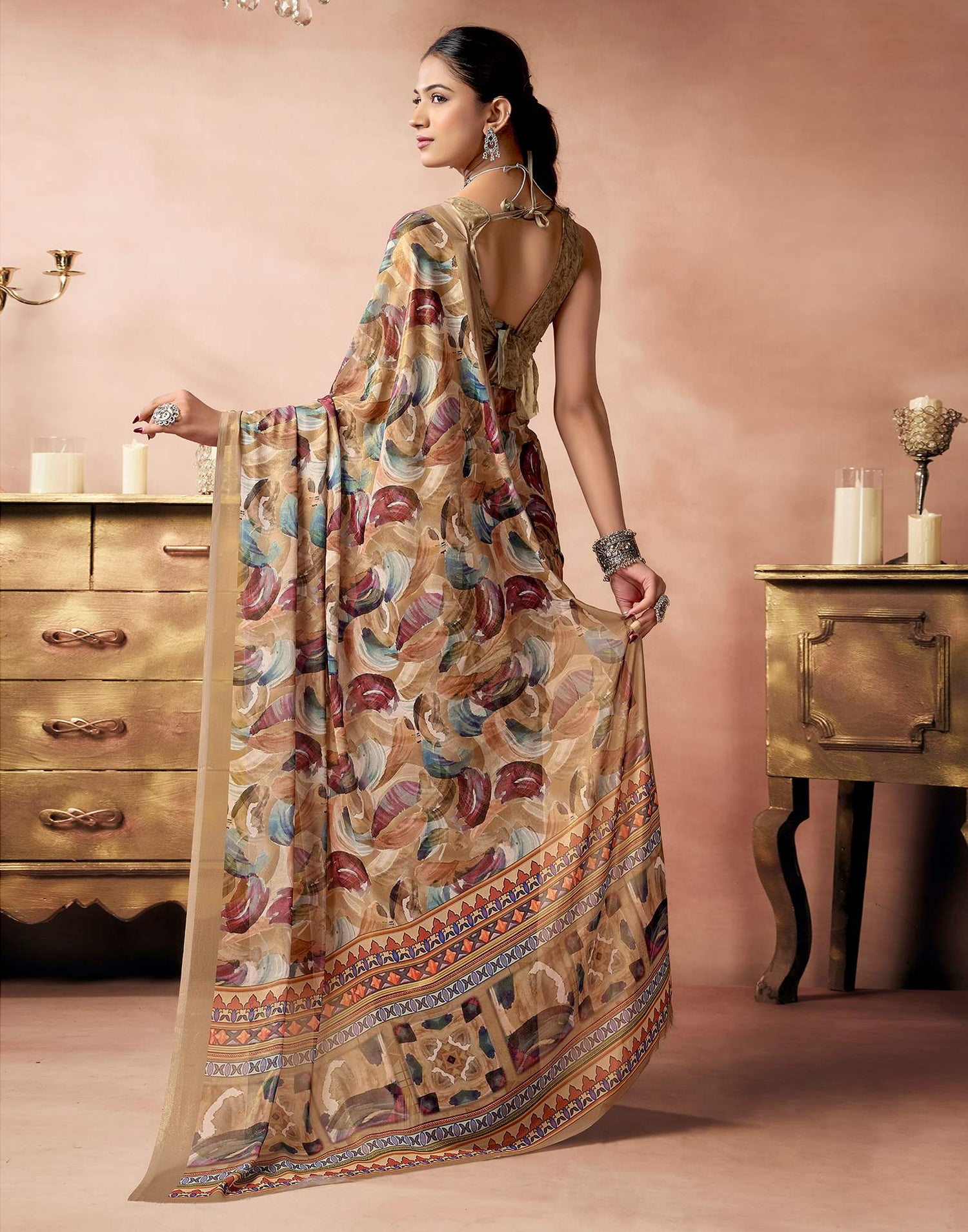 Light Brown Georgette Printed Saree