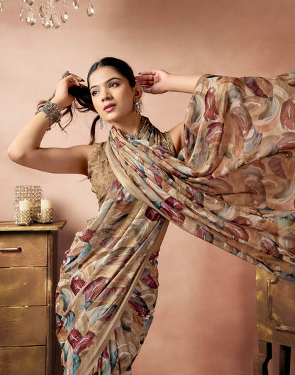 Light Brown Georgette Printed Saree
