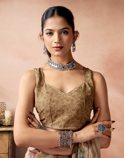 Light Brown Georgette Printed Saree