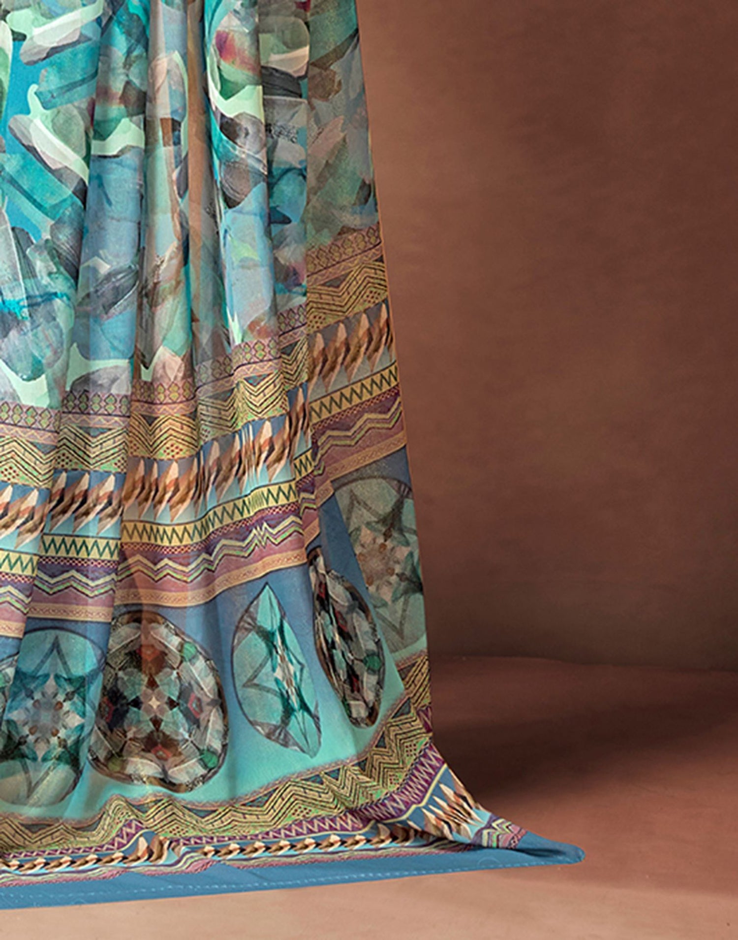 Dusty Blue Georgette Printed Saree
