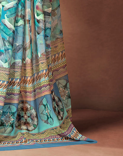 Dusty Blue Georgette Printed Saree