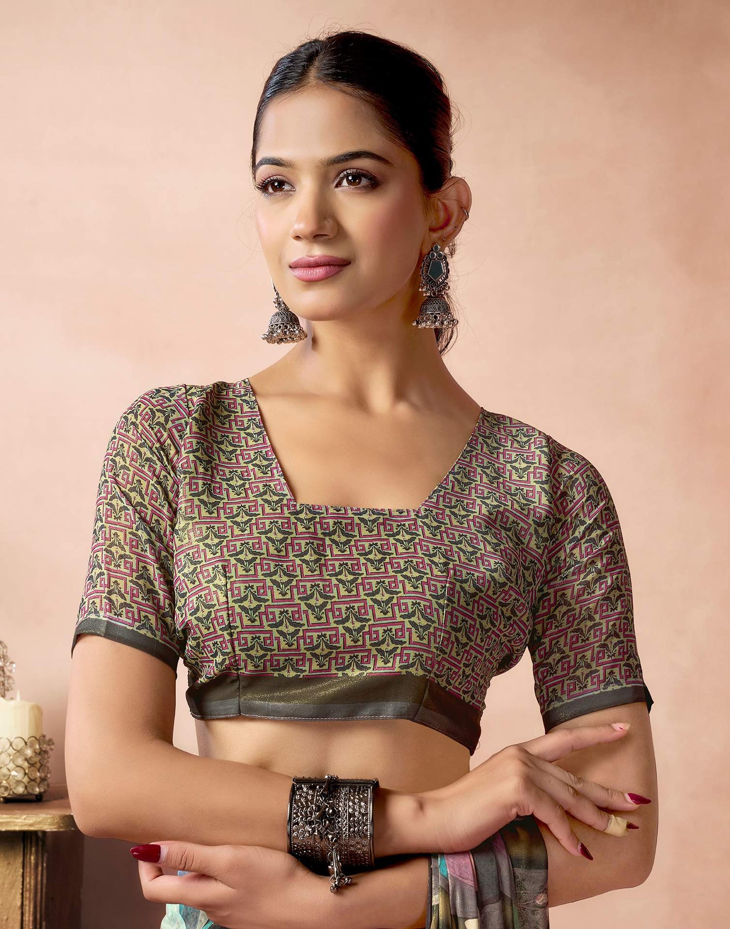 Olive Green Georgette Printed Saree
