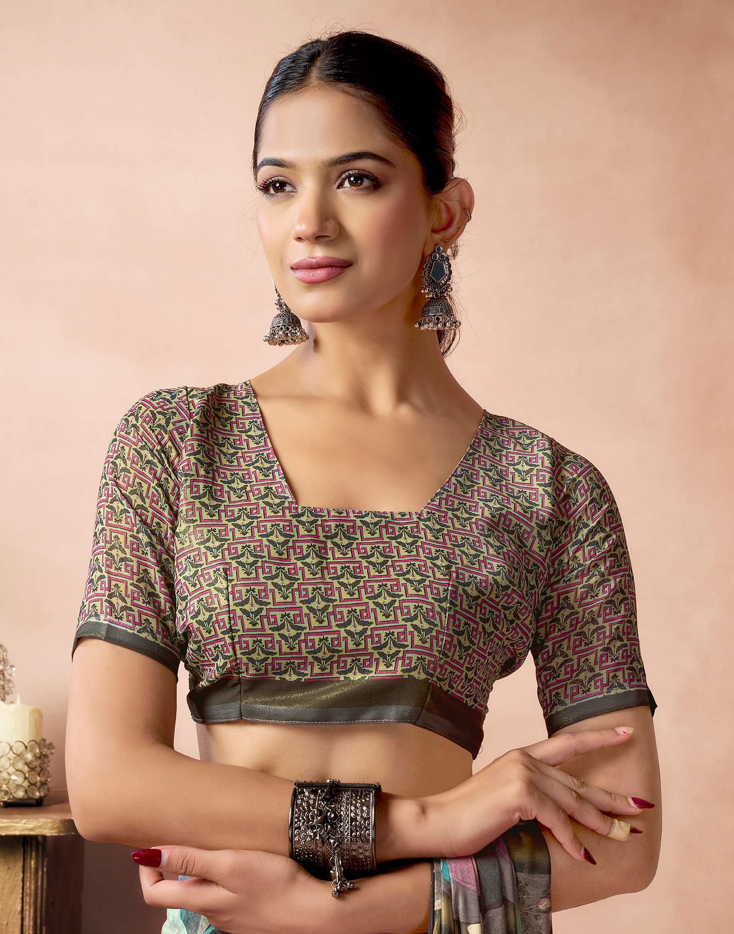 Olive Green Georgette Printed Saree