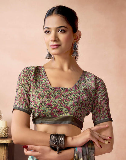 Olive Green Georgette Printed Saree