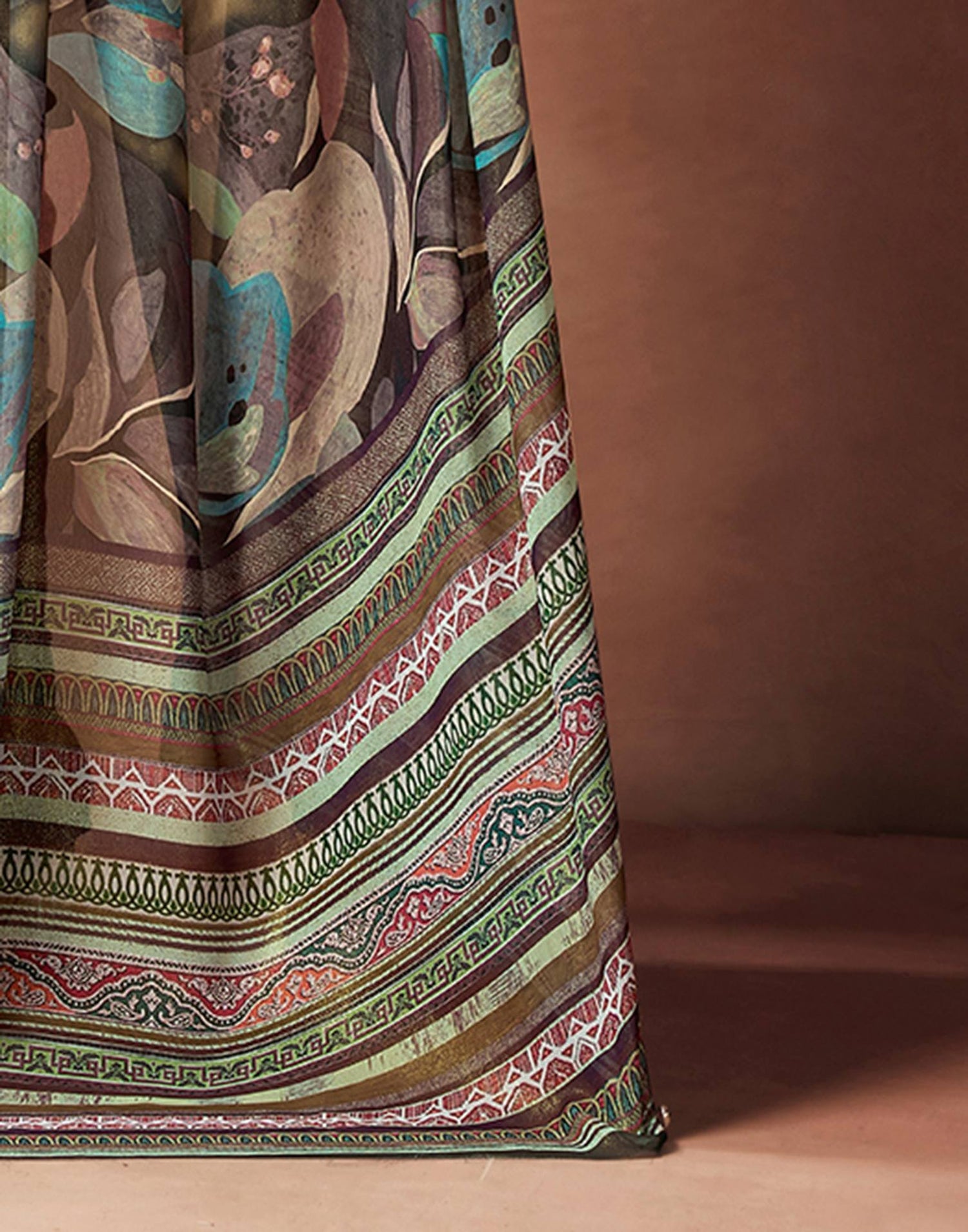 Olive Green Georgette Printed Saree
