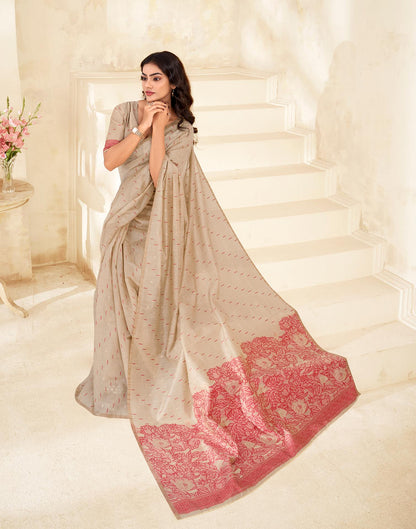Beige Cotton Woven Printed Saree