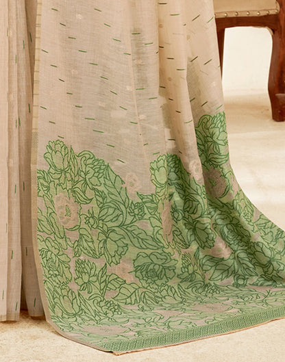 Beige Cotton Woven Printed Saree