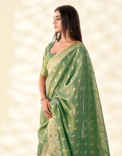 Pista Green Tissue Linen Woven Saree