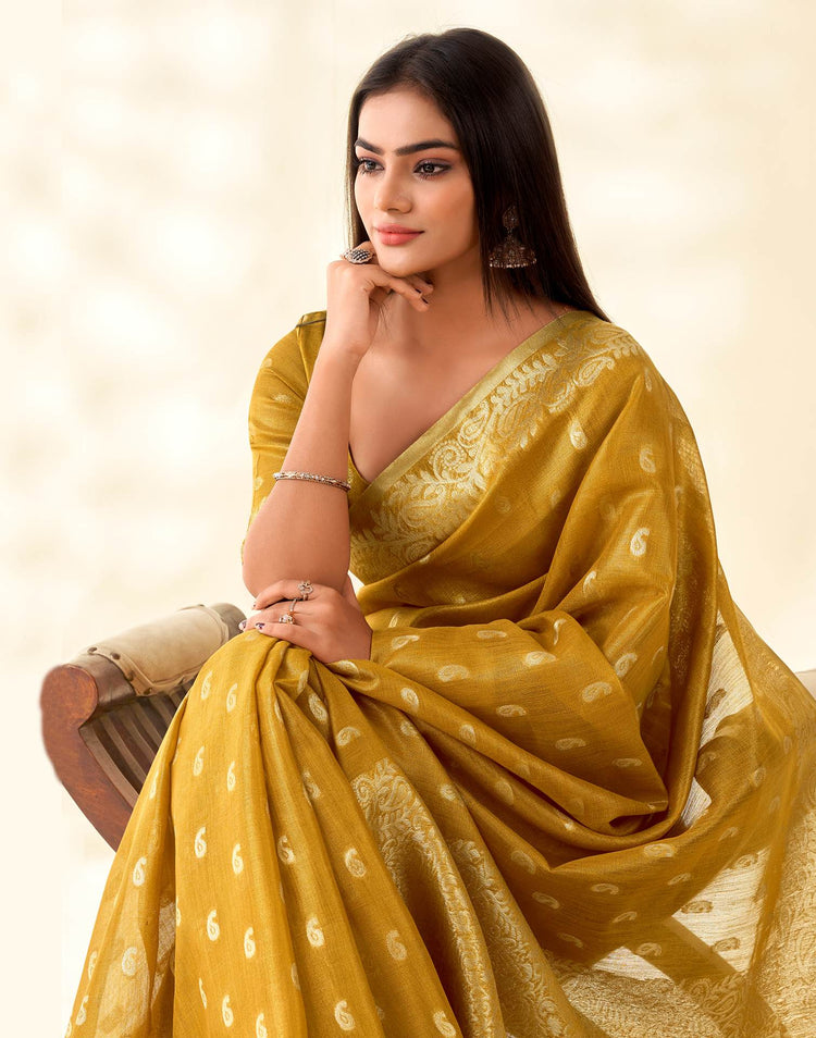 Mustard Yellow Tissue Linen Woven Saree