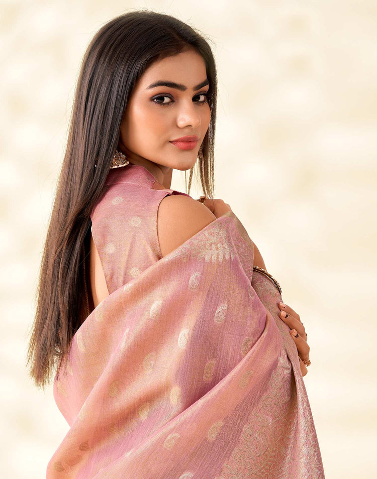 Light Pink Tissue Linen Woven Saree
