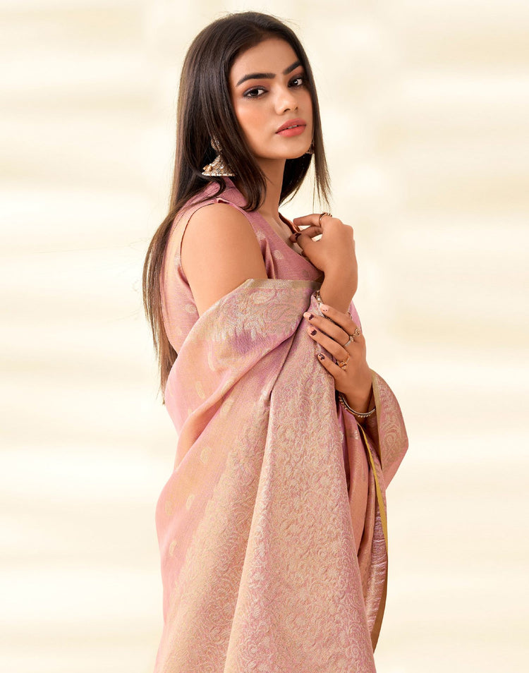 Light Pink Tissue Linen Woven Saree