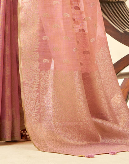 Light Pink Tissue Linen Woven Saree