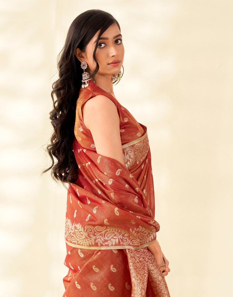 Orange Tissue Linen Woven Saree