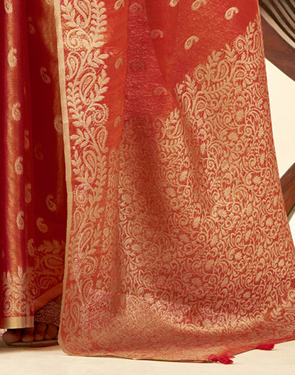 Orange Tissue Linen Woven Saree