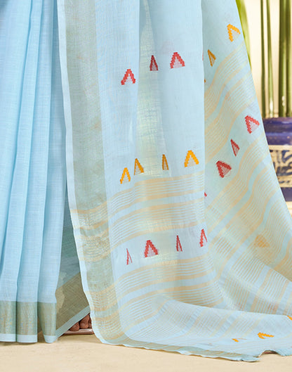 Light Blue Linen Silk Woven Saree