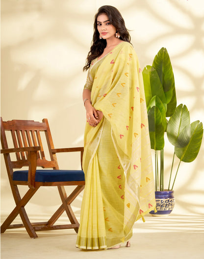 Light Yellow Linen Silk Woven Saree