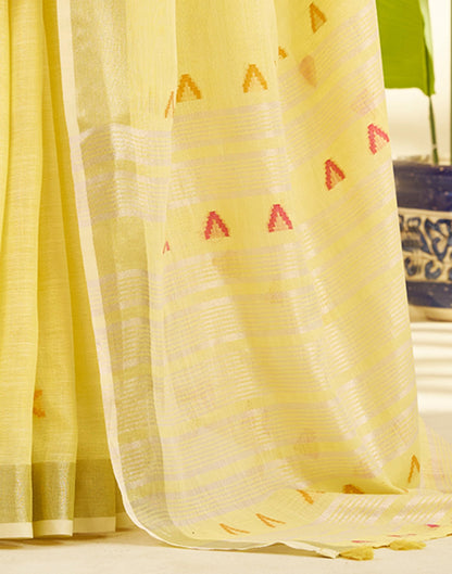 Light Yellow Linen Silk Woven Saree