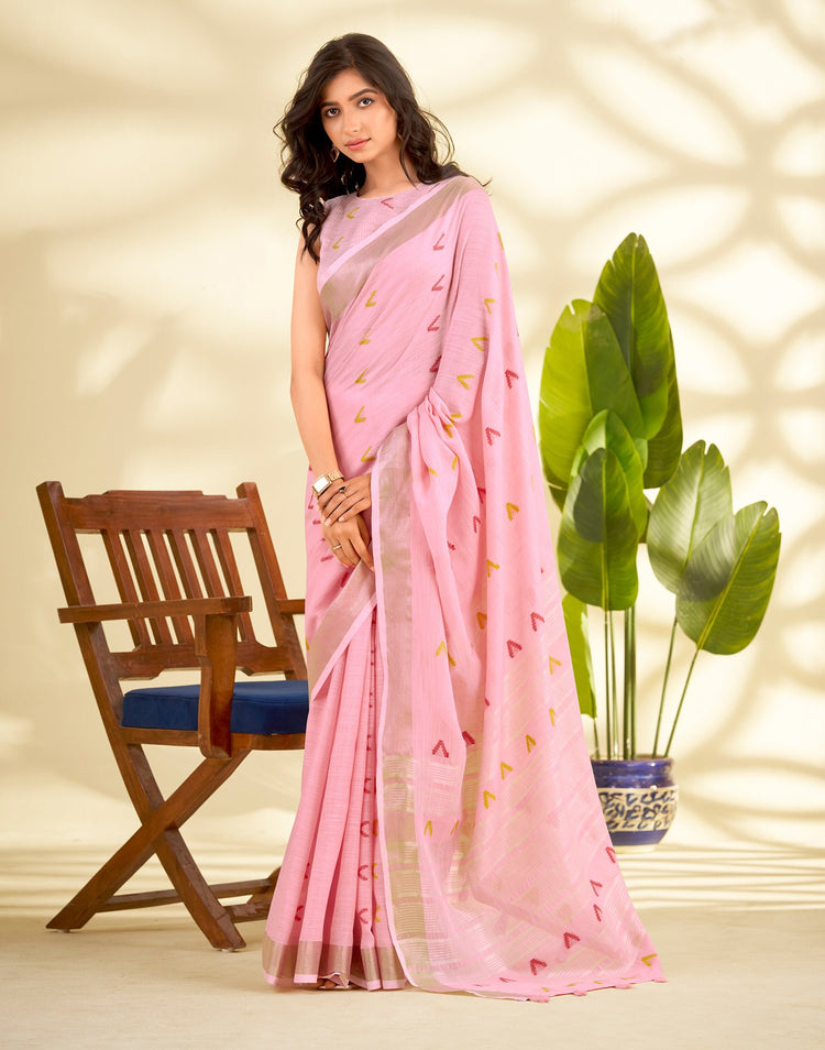 Light Pink Linen Silk Woven Saree