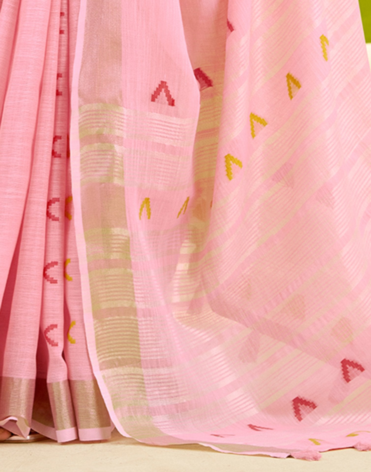 Light Pink Linen Silk Woven Saree