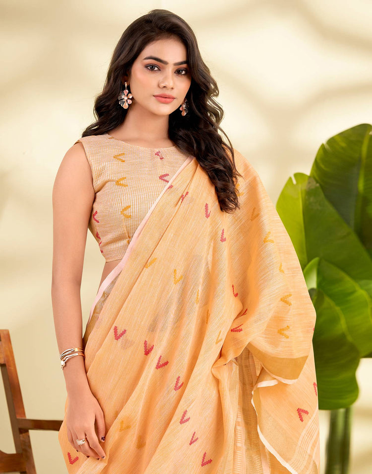 Peach Linen Silk Woven Saree
