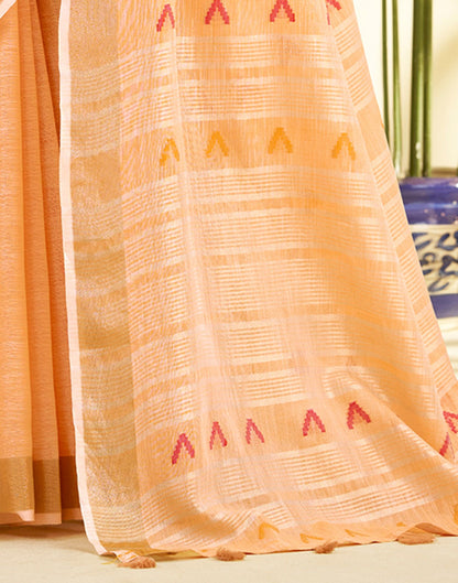 Peach Linen Silk Woven Saree