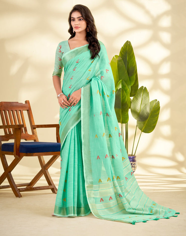 Mint Blue Linen Silk Woven Saree
