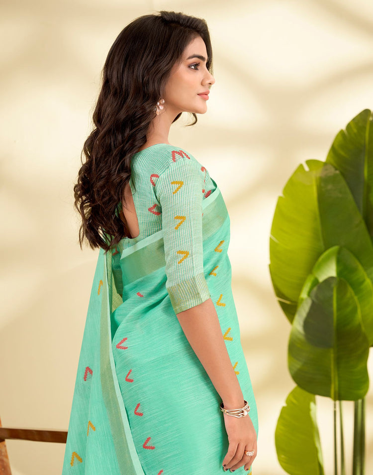 Mint Blue Linen Silk Woven Saree