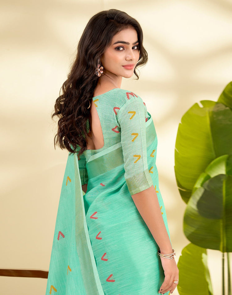 Mint Blue Linen Silk Woven Saree
